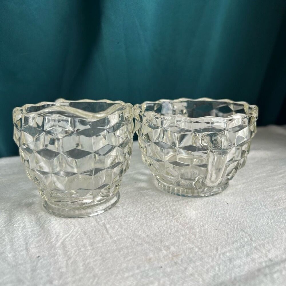 Vintage Jeanette Cube Clear Textured Sugar and Creamer Set - Picture 5 of 9